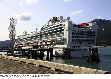 Juneau, Alaska / Usa - August 08, 2019: Ship Cruise Atr Juneau Port, Juneau, Alaska, Usa