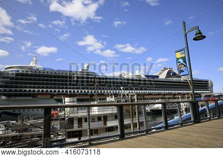 Juneau, Alaska / Usa - August 08, 2019: Ship Cruise At Juneau Port, Juneau, Alaska, Usa
