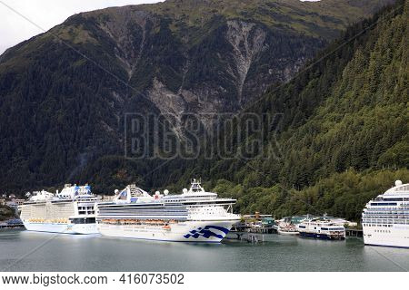 Juneau, Alaska / Usa - August 08, 2019: Ship Cruise At Juneau Port, Juneau, Alaska, Usa