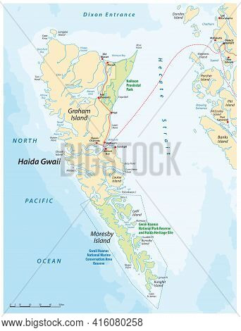Map Of The Haida Gwaii Archipelago Off The Coast Of British Columbia, Canada
