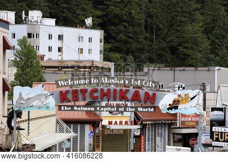Ketchikan, Alaska / Usa - August 15, 2019: Ketchikan Town, Ketchikan, Alaska, Usa