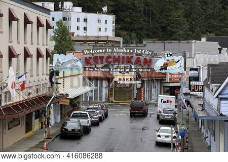 Ketchikan, Alaska / Usa - August 15, 2019: Ketchikan Town, Ketchikan, Alaska, Usa