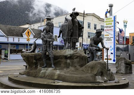 Ketchikan, Alaska / Usa - August 15, 2019: The Rock Monument At Ketchikan Town, Ketchikan, Alaska, U