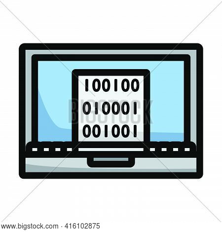 Laptop With Binary Code Icon. Editable Bold Outline With Color Fill Design. Vector Illustration.