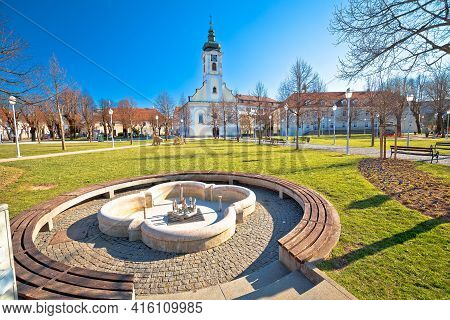 Town Of Ogulin Church And Park View, Landscape Of Central Croatia