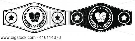 Icon, Sport Belt Of Boxing Champion, Kickboxing Tournament Winner With Gloves And Laurel Wreath Embl
