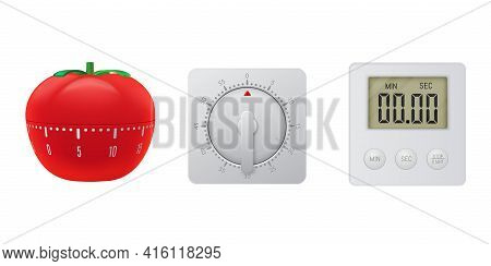Collection Realistic Kitchen Timer Vector Illustration Clock With Digital Mechanical Analog Display