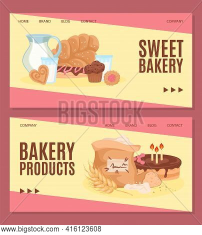 Assortment Fresh Bakery Product, Vector Illustration. Variety Cereals, Delicious Buns, Muffins, Past