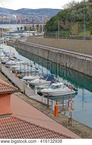 Muggia, Italy - February 4, 2018: Port San Rocco Marina At Adriatic Sea In Muggia, Italy.