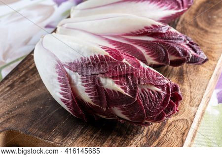 Healthy Food Belgian Endive Red Chicory Lof Lettuce Close Up
