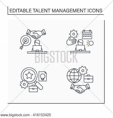 Talent Management Line Icons Set.time Off Management, Goal Agreement Employee, Talent Analytics, Inc