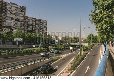 Madrid, Spain - August 6, 2018 - Street View In Madrid's Herrera Oria District