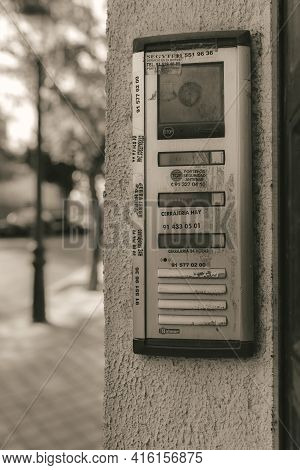 Madrid, Spain - August 6, 2018 - Intercom In Herrera Oria District Of Madrid