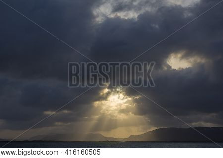 Dramatic Cloud And Sun Light Beams On The Sea In Morrocoy National Park. Venezuela