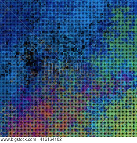 Abstract Blue Green Background Made Of Dots. Colorful Digital Painting. High Tech Pattern For Backgr