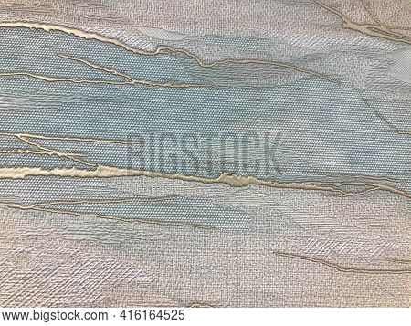 Gray Texture. There Is A Gold Stripe In The Center. Paint On Canvas. The Figure Is Volumetric, Embos