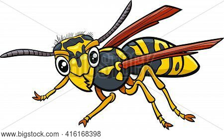 Cartoon Illustration Of Yellowjacket Or Wasp Insect Animal Character