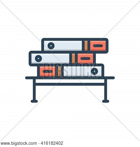 Color Illustration Icon For Bibliography Books Collection Bookcase Bookshelf Education Knowledge Tex
