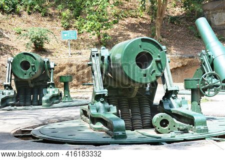CORREGIDOR, PHILIPPINES - APRIL 3, 2016: Battery Way Mortars. The 305mm mortars were used to defend the island during WWII.