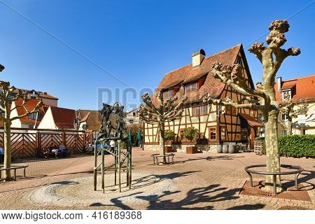 Hofheim, Germany - March 2021: Town Square Called 'tivertonplatz' In Old Historic City Center Of Hof