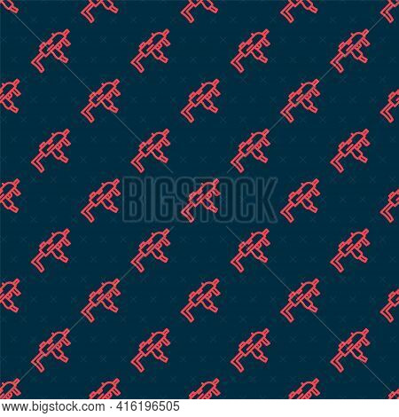 Red Line Mp9 Submachine Gun Icon Isolated Seamless Pattern On Black Background. Automatic Weapon. Ve