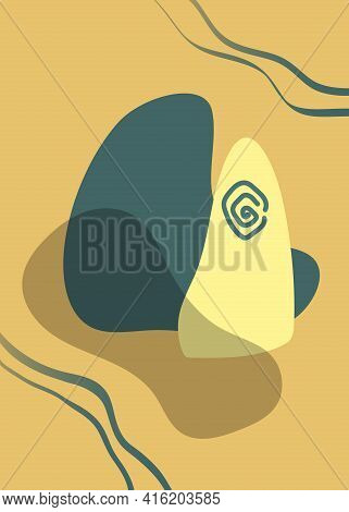 Abstract Geometric Shapes Background In Trendy Colours. Modern Minimalist Style, Hand Drawn Boho Sto