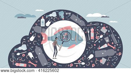 Microplastics Water Pollution With Plastic Fragments Tiny Person Concept