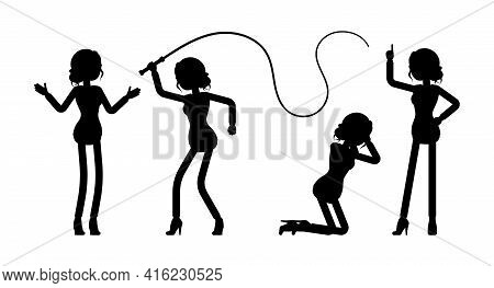 Businesswoman Silhouette, Office Worker With Whip, Knelt, Pointing. Administrative Manager Person, C