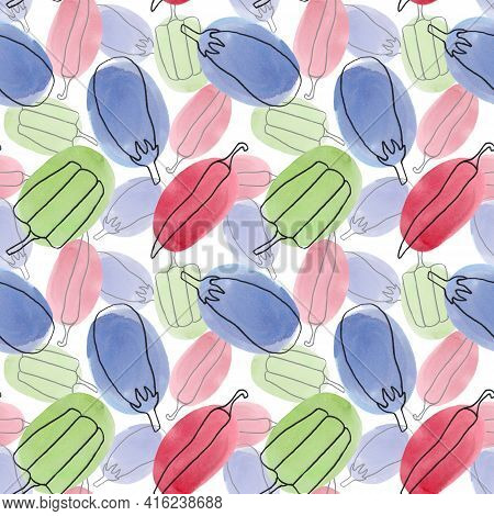 Seamless Pattern With Vegetables In The Style Of Linart On A White Background. Sweet Pepper, Chili P