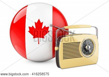 Radio Broadcasting In Canada Concept. Radio Receiver With Canadian Flag. 3d Rendering Isolated On Wh