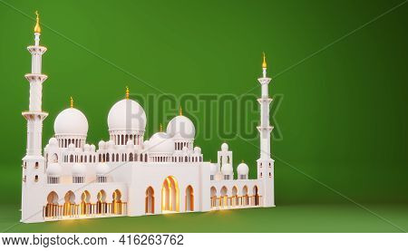 Ramadan Kareem Background, Mosque Building, 3d Rendering Illustration.