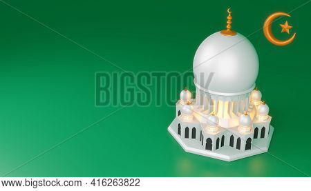 Ramadan Kareem Background, Mosque Building, 3d Rendering Illustration.