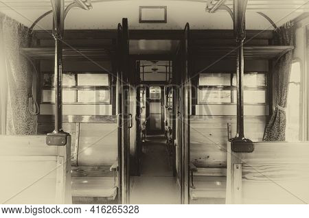 Vintage Looking Photo Of An Italian Carrozza Centoporte, Early Xx Century Compartment Coach For Thir