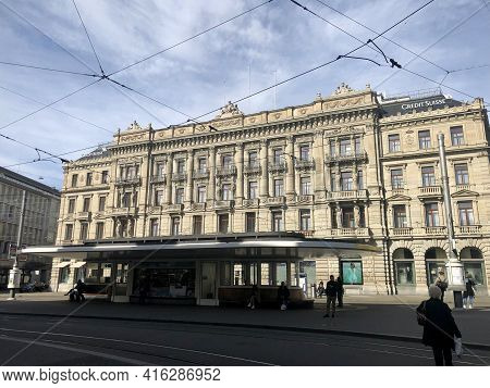 Zurich, Switzerland - March 3, 2019: Credit Suisse Headquarters In Paradeplatz, Zurich