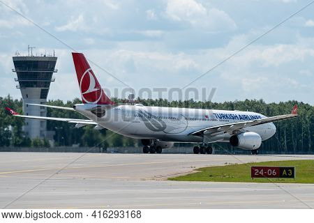 July 2, 2019, Moscow, Russia. Airplane Airbus A330-300 Turkish Airlines At Vnukovo Airport In Moscow