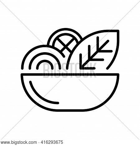 Salad Thin Line Icon Isolated On White. Chopped Vegetables And Culinary Plants In Bowl.