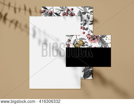 Floral business card vintage style flay lay with design space