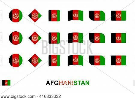 Afghanistan Flag Set, Simple Flags Of Afghanistan With Three Different Effects. Vector Illustration.