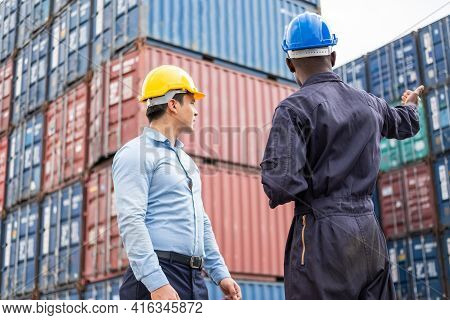 Selective Focus At African Black Worker While Talk And Having Discussion With Supervisor And Inspect