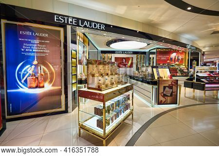 KUALA LUMPUR, MALAYSIA - CIRCA JANUARY, 2020: Estee Lauder personal care products on display at Suria KLCC shopping mall in Kuala Lumpur.