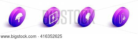 Set Isometric Light Emitting Diode, Lightning Bolt, Light Emitting Diode And Electric Plug Icon. Vec