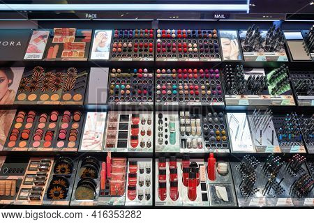KUALA LUMPUR, MALAYSIA - CIRCA JANUARY, 2020: personal care products on display at Sephora store in Suria KLCC shopping mall in Kuala Lumpur.