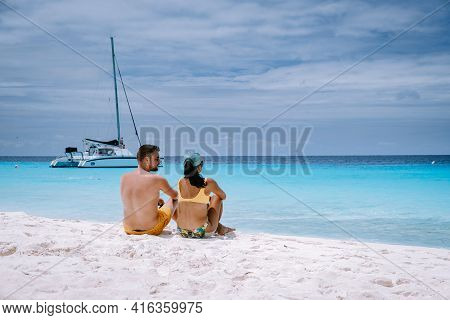 Small Curacao Island Famous For Day Trips And Snorkeling Tours On White Beaches Blue Clear Ocean, Cu