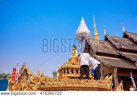 Chiang Mai, Thailand - April 13, 2019  : Chiangmai Songkran Festival. Buddha Phra Singh Of Phra Sing