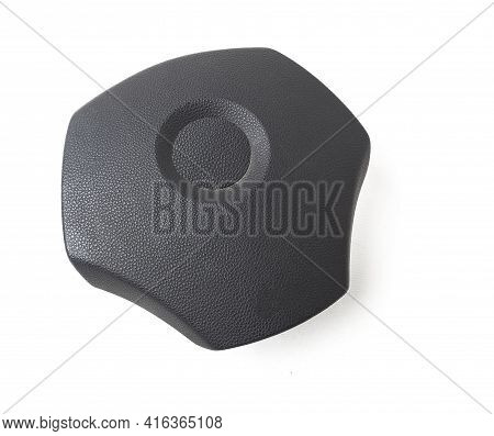 Spare Part And Interior Element From A Car Driver Airbag In The Steering Wheel On A White Isolated B