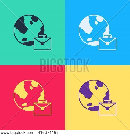 Pop Art Online Working Icon Isolated On Color Background. Freelancer Man Working On Laptop At His Ho