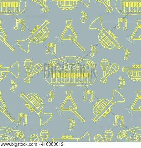 Vector Seamless Pattern With Children's Musical Toys. Illustration With Musical Instruments. Maracas