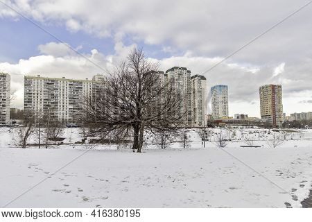 Moscow, Russia - 23 March 2021, Chertanovo Area. Typical Block High-rise Buildings On The Outskirts.