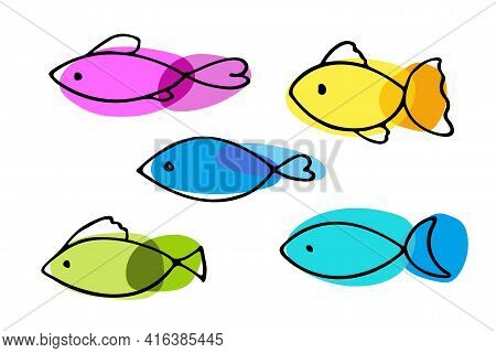 Absrtact Fish Icon Set. Sketch Of Fish Vector Icons Isolated On White Background. Set Of Varieties C