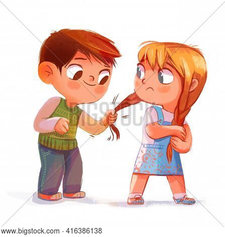 Boy Pulls Girls Image Photo Free Trial Bigstock